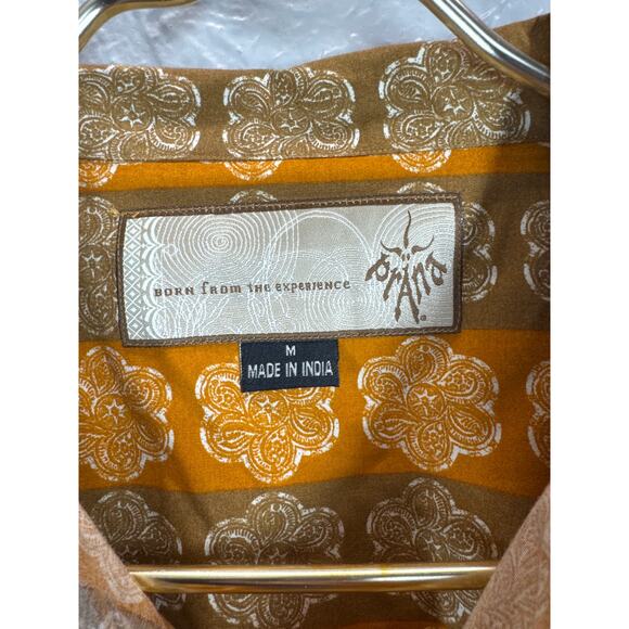 Prana Shirt Mens Orange Brown Hawaiian Geometric Summer Short Sleeve Size Medium - Picture 4 of 5